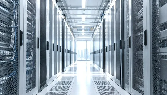 安全に管理されたデータセンターのサーバールーム